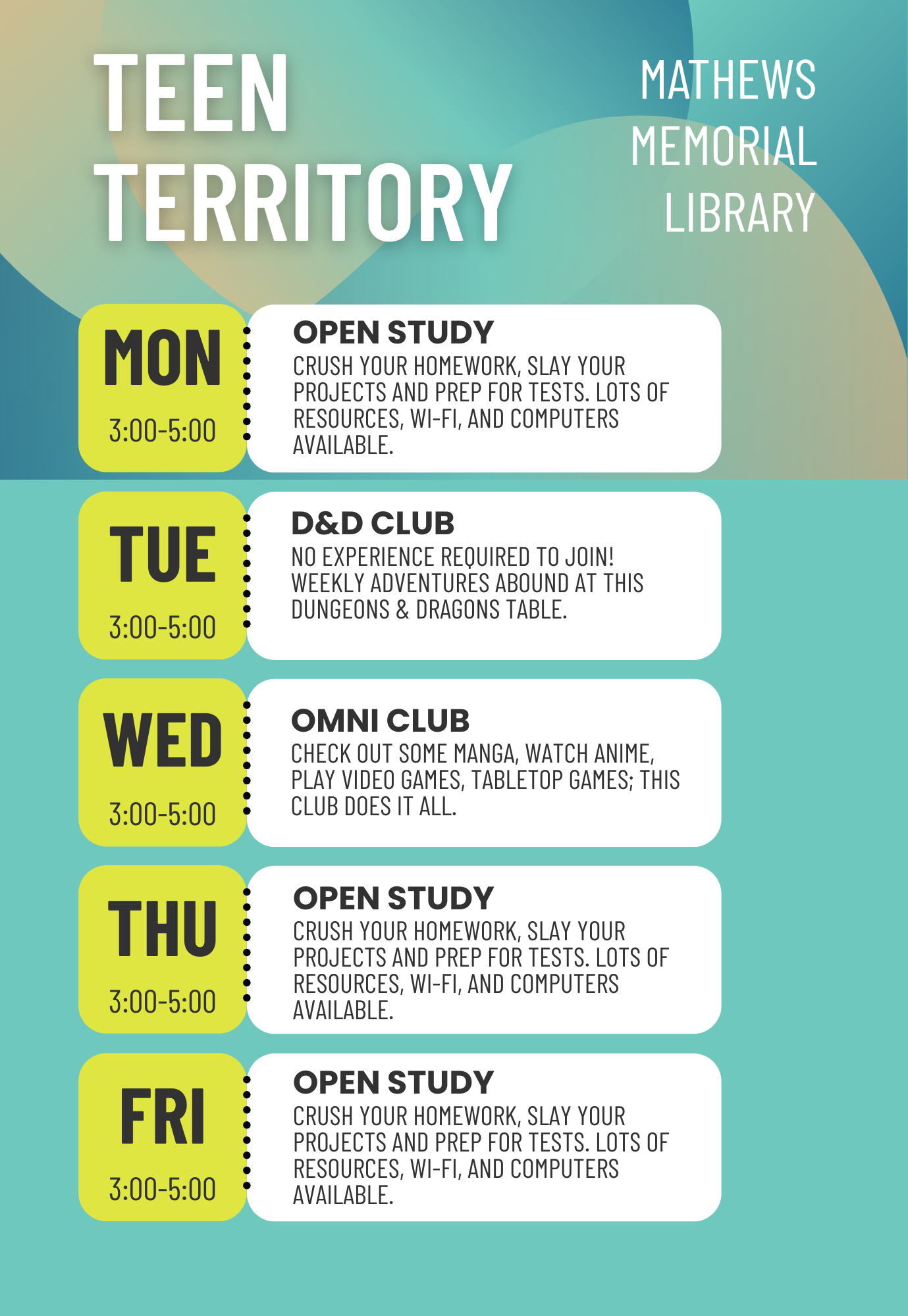 Weekly Schedule Teen 1