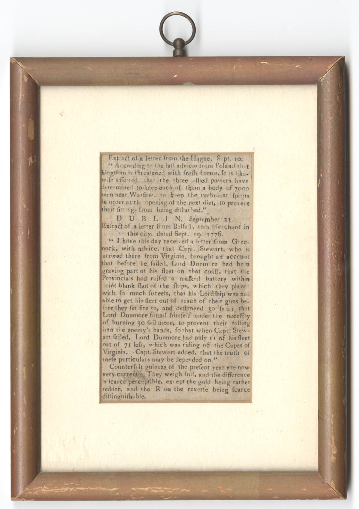 Battle of Gwynns Island newspaper article